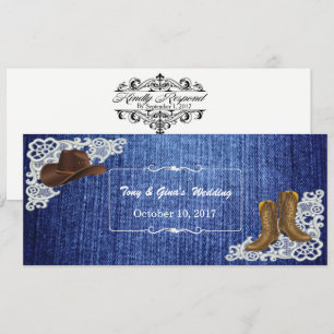 Denim Boots & Lace Wedding RSVP Cards