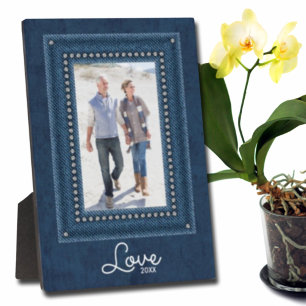 Denim Border Built-In Easel Tabletop Plaque