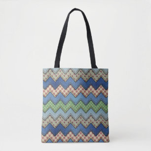 Denim Chevron All-Over-Print Tote Bag