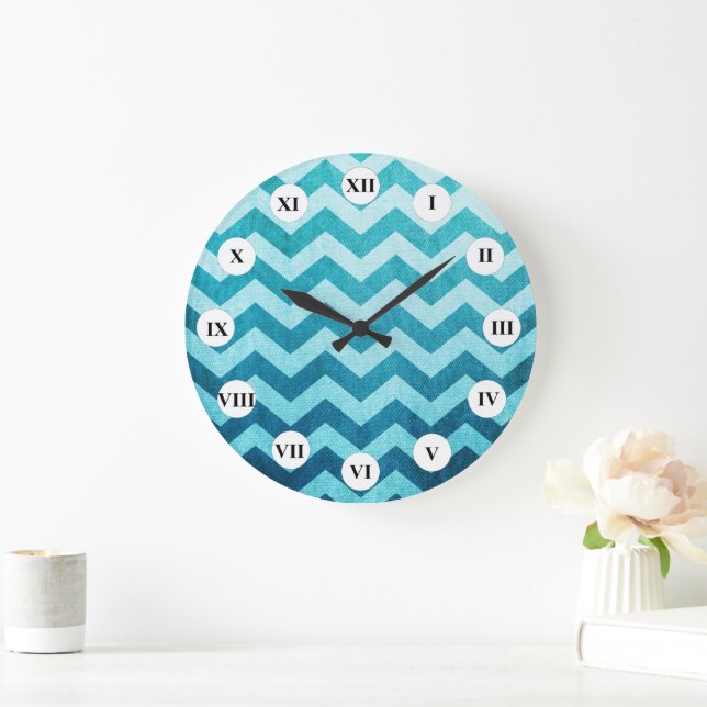 Denim Chevron by Shirley Taylor Large Clock (Home)