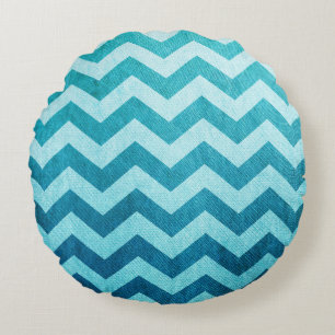 Denim Chevron by Shirley Taylor Round Cushion