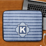 Denim Color Blue Stripe Monogram Laptop Sleeve<br><div class="desc">This sporty denim color stripe patterned laptop sleeve is ready for your personal monogram. Created in shades of navy and faded blue. Choose your size in the drop down menu.</div>