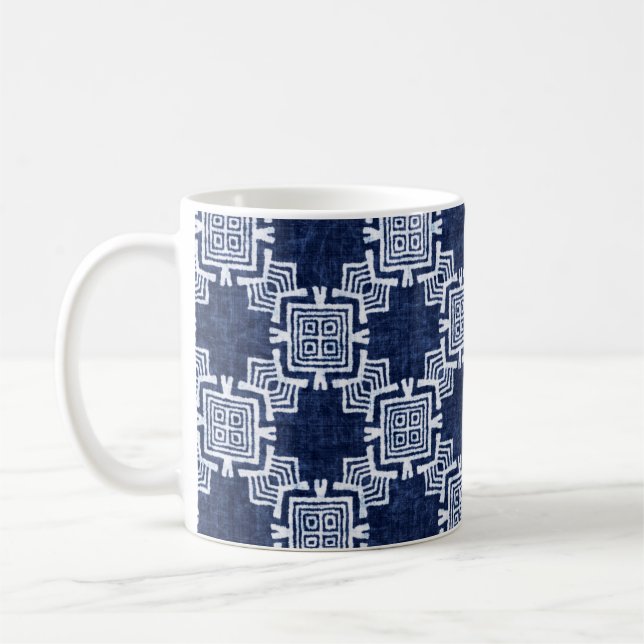 Denim coloured tribal ethnic seamless pattern coffee mug (Left)