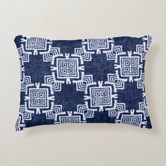 Denim coloured tribal ethnic seamless pattern decorative cushion (Front)