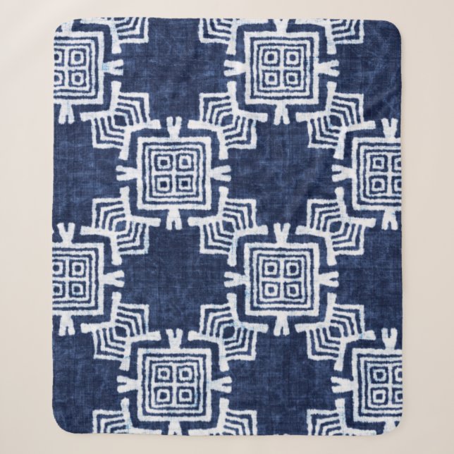 Denim coloured tribal ethnic seamless pattern sherpa blanket (Front)