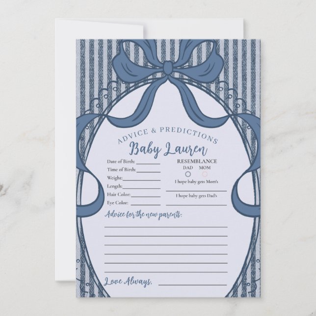 Denim Coquette Bow Blue Jean Advice for Baby Card (Front)
