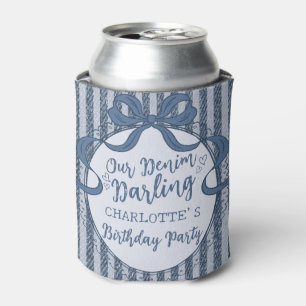 Denim Coquette Bow Blue Jean Baby Birthday Favor Can Cooler