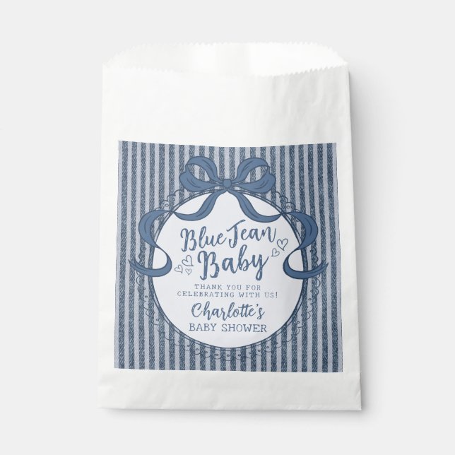 Denim Coquette Bow Blue Jean Baby Shower Favour Bags (Front)