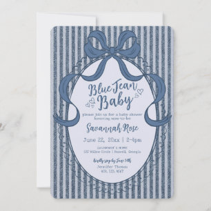 Denim Coquette Bow Blue Jean Baby Shower Invitation