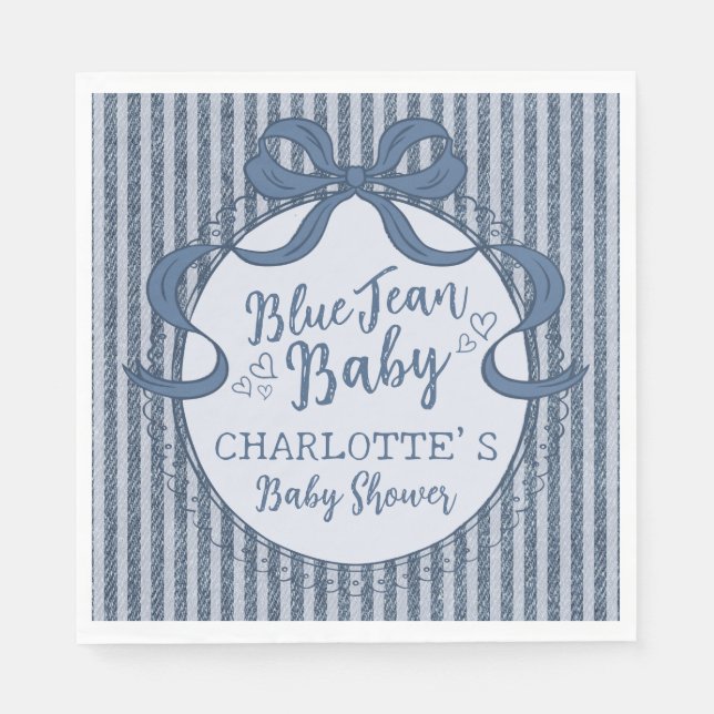 Denim Coquette Bow Blue Jean Baby Shower Napkin (Front)
