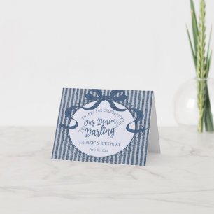 Denim Coquette Bow Blue Jean Birthday Thank You Card