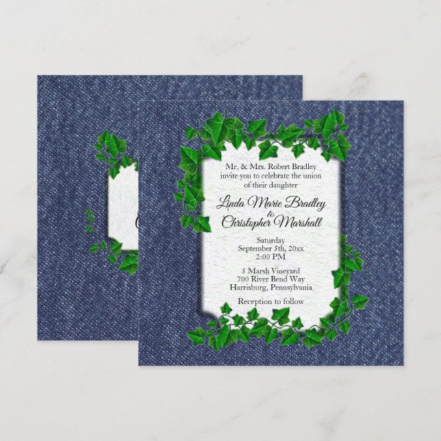 Denim Country Wedding Invitation   5.25" x 5.25 (Front/Back)