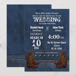 Denim Cowboy boots Stars Western wedding invite