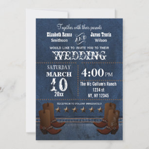 Denim Cowboy boots Stars Western wedding invite