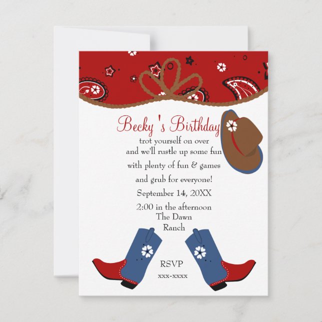 Denim Cowgirl Birthday Invitation (Front)