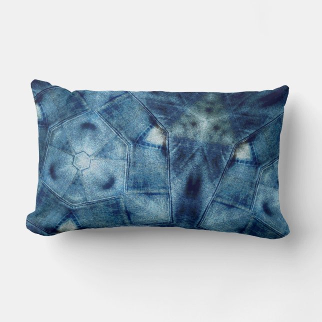 Denim Crazy Quilt Lumbar Cushion (Front)