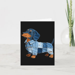 Denim Dachshund Dog Patchwork Puppy Vintage Art Card