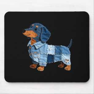 Denim Dachshund Dog Patchwork Puppy Vintage Art  Mouse Mat