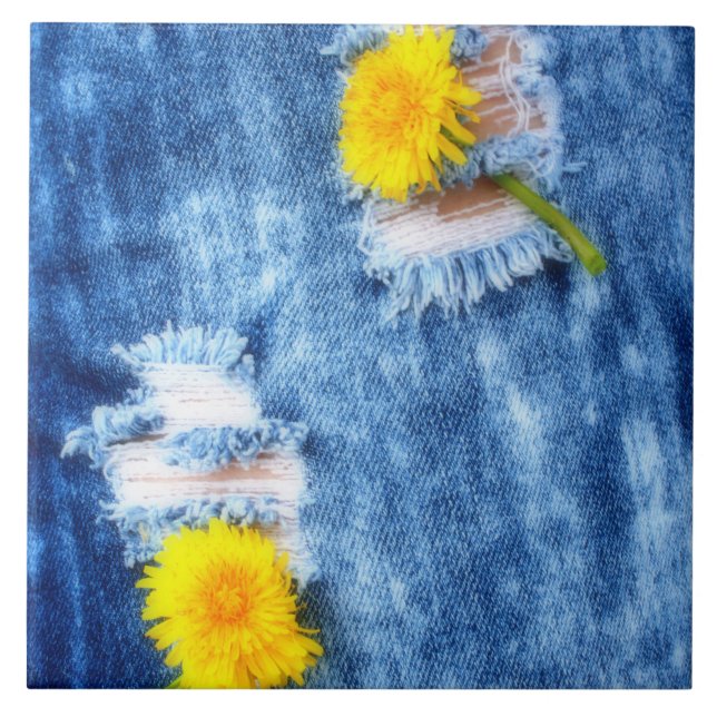 Denim Dandelions Tile (Front)