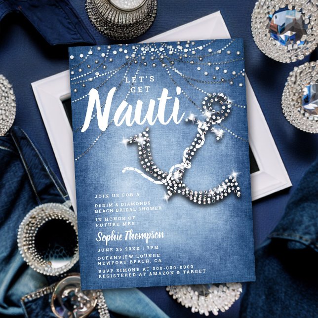 Denim Diamond Anchor Ocean Beach Bridal Shower Invitation (Creator Uploaded)