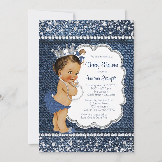 Denim Diamond Ethnic Girl Baby Shower Invitations (Front)