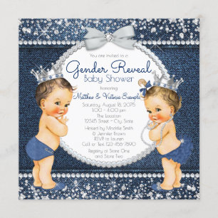 Denim Diamond Gender Reveal Baby Shower Invitation