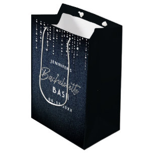 Denim Diamond Glitter Dripping Classy Bachelorette Medium Gift Bag