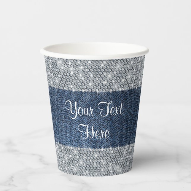 Denim Diamond Party Paper Cups (Front)