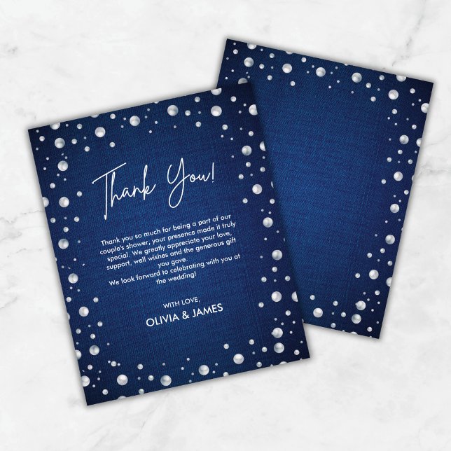 Denim Diamond Pearls Wedding Shower Thank You Card (Denim Diamond Pearls Wedding Shower Thank You Card )