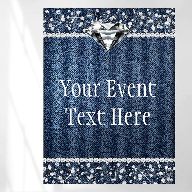 Denim Diamond Welcome Sign (Pretty denim and diamond event sign with beautiful diamonds and denim background. Add your text.)