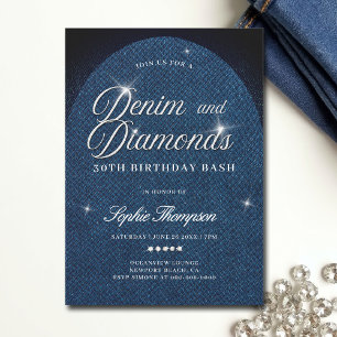 Denim Diamonds Arch Script 30th Birthday Party Invitation