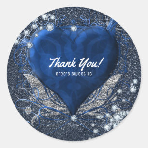Denim & Diamonds Birthday Party Favour Classic Round Sticker
