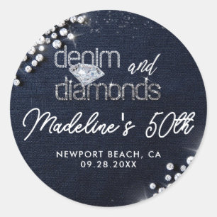 Denim Diamonds Bling Classy Elegant Party Custom Classic Round Sticker