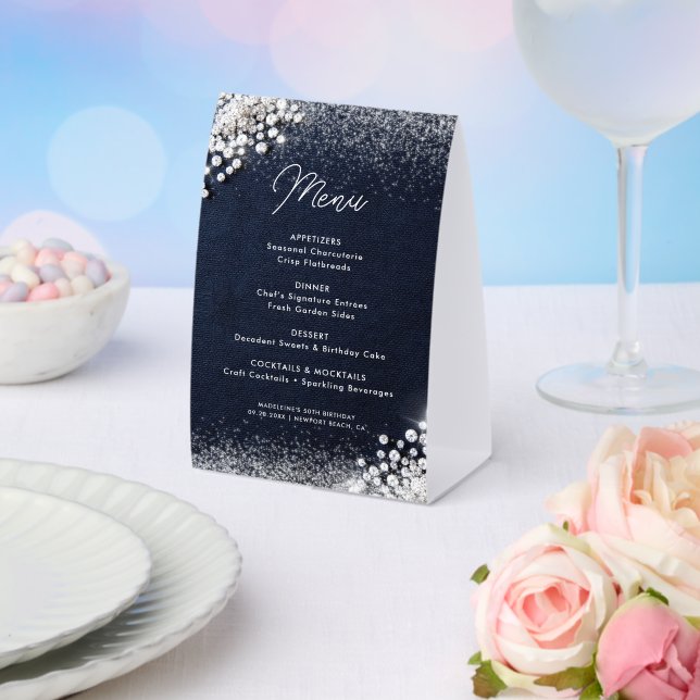 Denim Diamonds Bling Classy Elegant Party Menu (Insitu(Wedding))