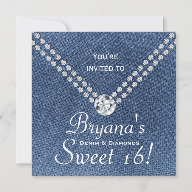 Denim Diamonds Bling Envelope Sweet 16 Invitation (Front)