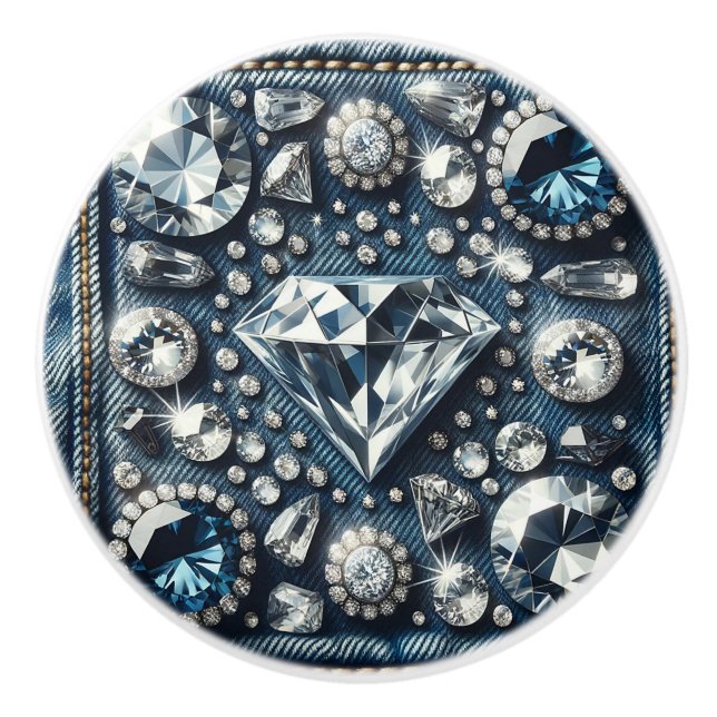 Denim & Diamonds Bling Gemstone Glam Jewels Ceramic Knob (Front)