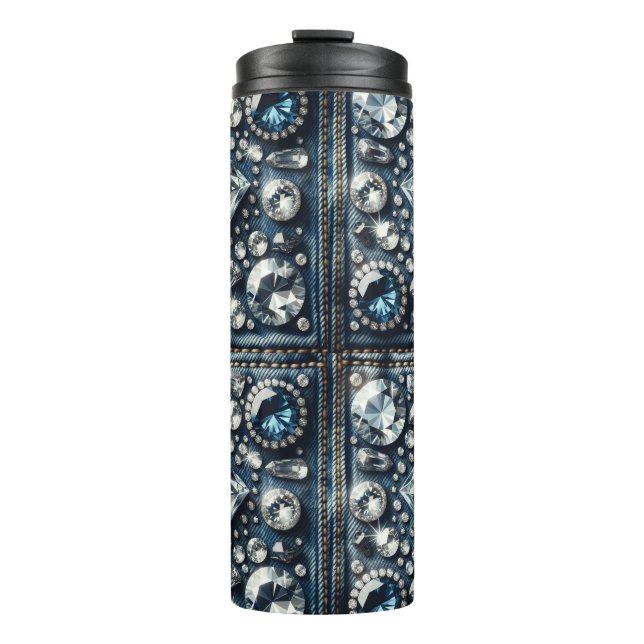 Denim & Diamonds Bling Gemstone Glam Jewels Thermal Tumbler (Front)