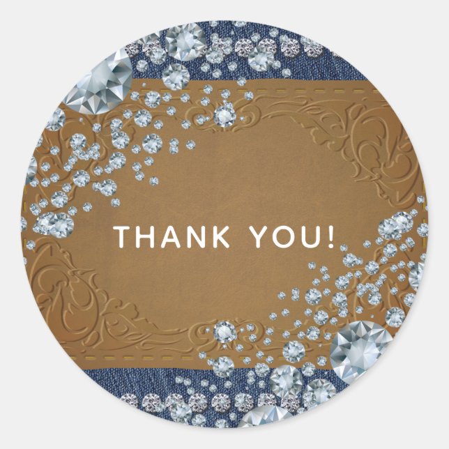 Denim & Diamonds Bling Leather Jeans Trendy Favour Classic Round Sticker (Front)