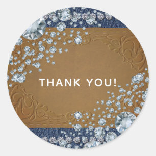 Denim & Diamonds Bling Leather Jeans Trendy Favour Classic Round Sticker