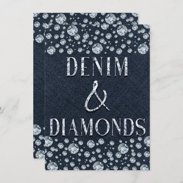 Denim & Diamonds Bling Sparkle Birthday Party Glam Invitation (Front/Back)