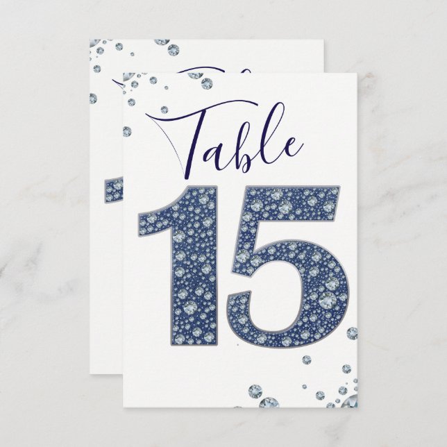Denim & Diamonds Bling Sparkle Table Number 15 (Front/Back)