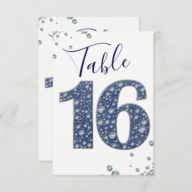 Denim & Diamonds Bling Sparkle Table Number 16 (Front/Back)