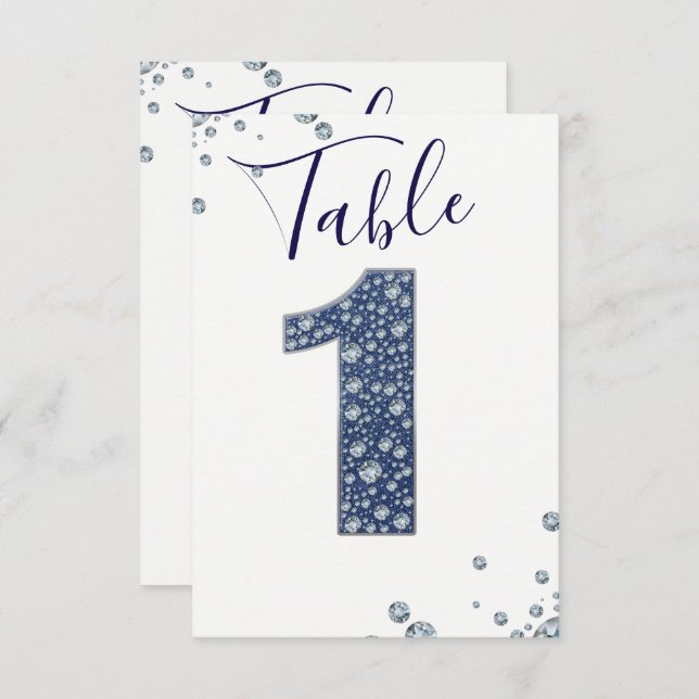 Denim & Diamonds Bling Sparkle Table Number 1 ONE (Front/Back)