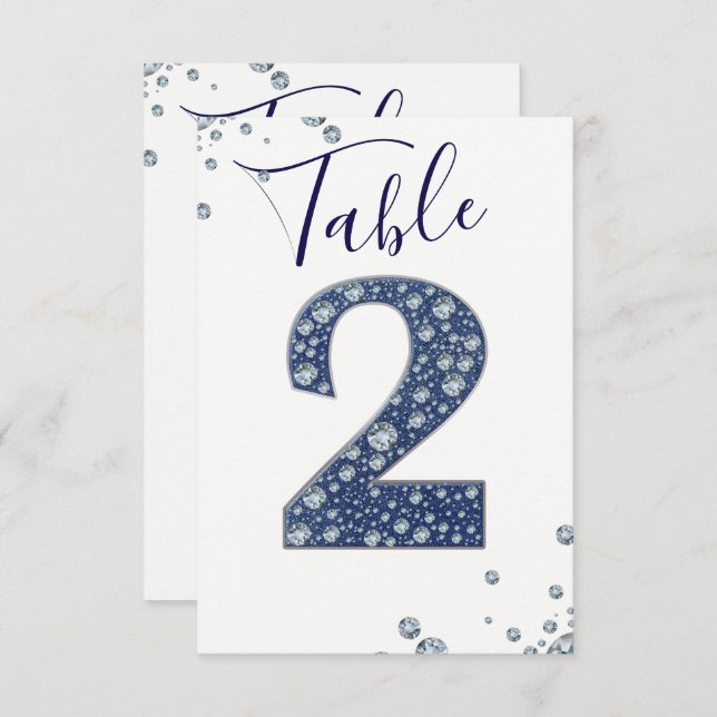 Denim & Diamonds Bling Sparkle Table Number 2 TWO (Front/Back)