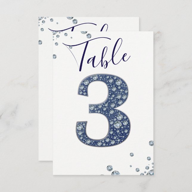 Denim Diamonds Bling Sparkle Table Number 3 THREE (Front/Back)