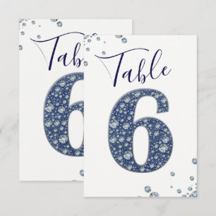 Denim & Diamonds Bling Sparkle Table Number 6 SIX