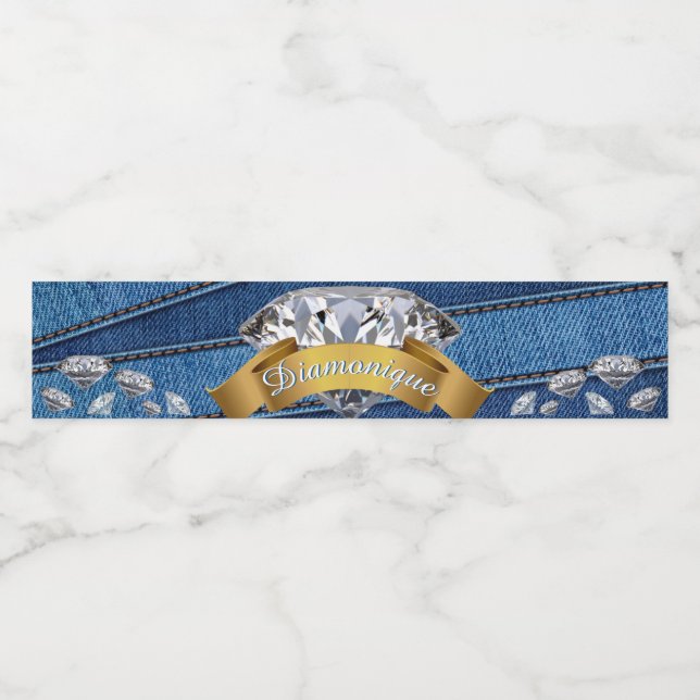 Denim & Diamonds| Blue Jean & Banner Diamond Water Bottle Label (Single Label)