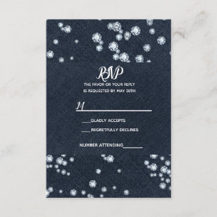 Denim & Diamonds Blue Jeans Bling Glam RSVP Card