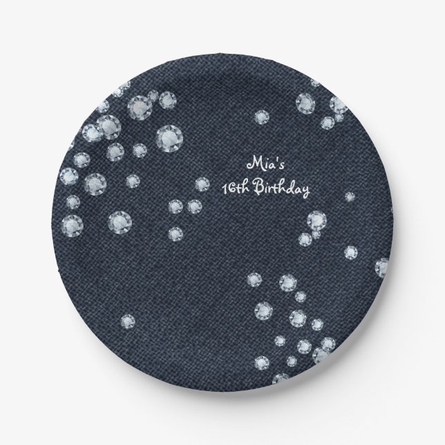 Denim & Diamonds Chic Elegant Bling Party Plates (Front)