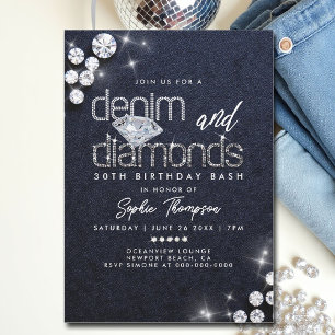 Denim Diamonds Classy Bling 30th Birthday Party Invitation